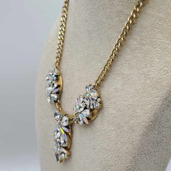 J Crew Clear Crystal Gold Tone Statement Necklace - Picture 5 of 8